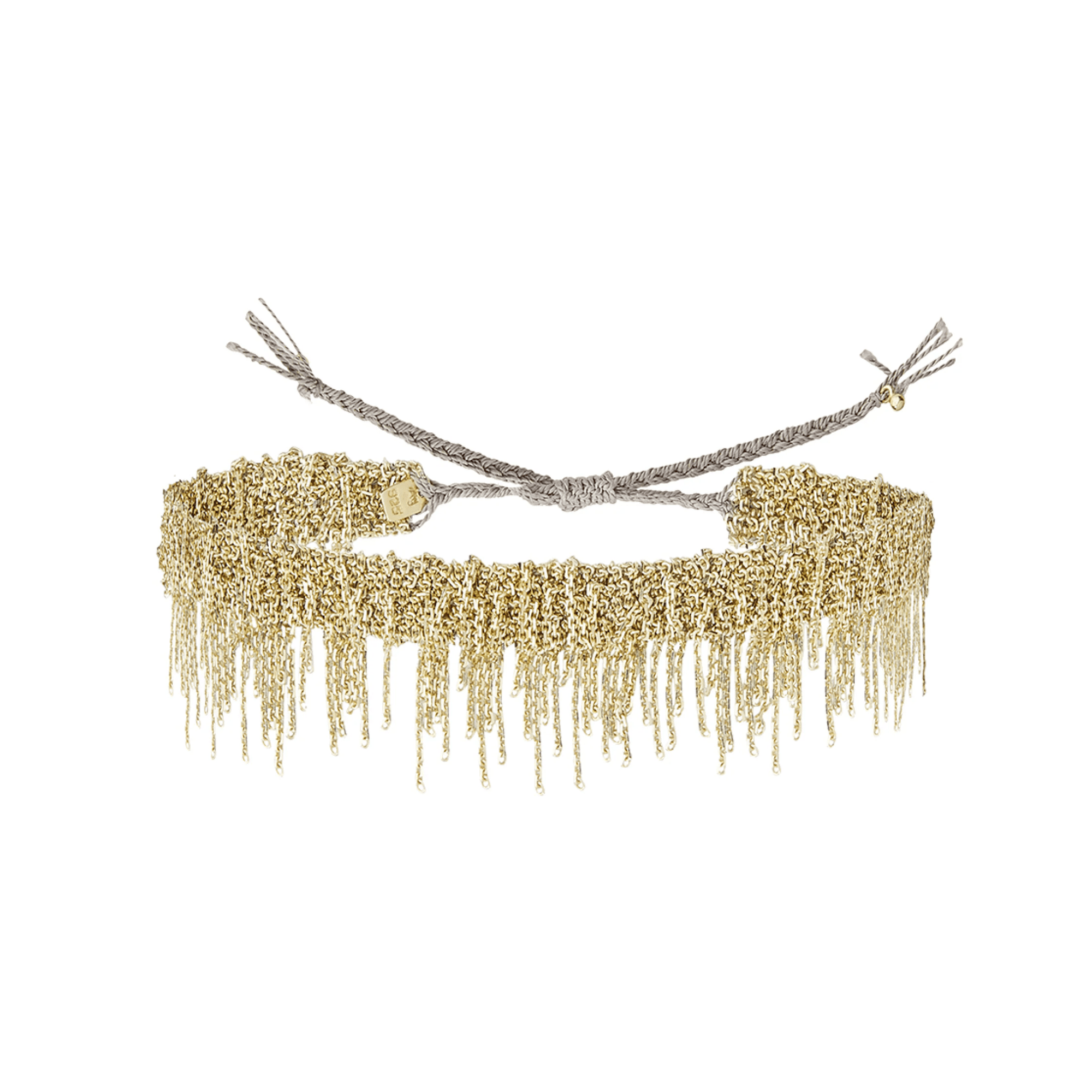 Vermeil Chain &amp; Grey Silk Yarn Woven "Fringe" Bracelet - Peridot Fine Jewelry - Marie Laure Chamorel