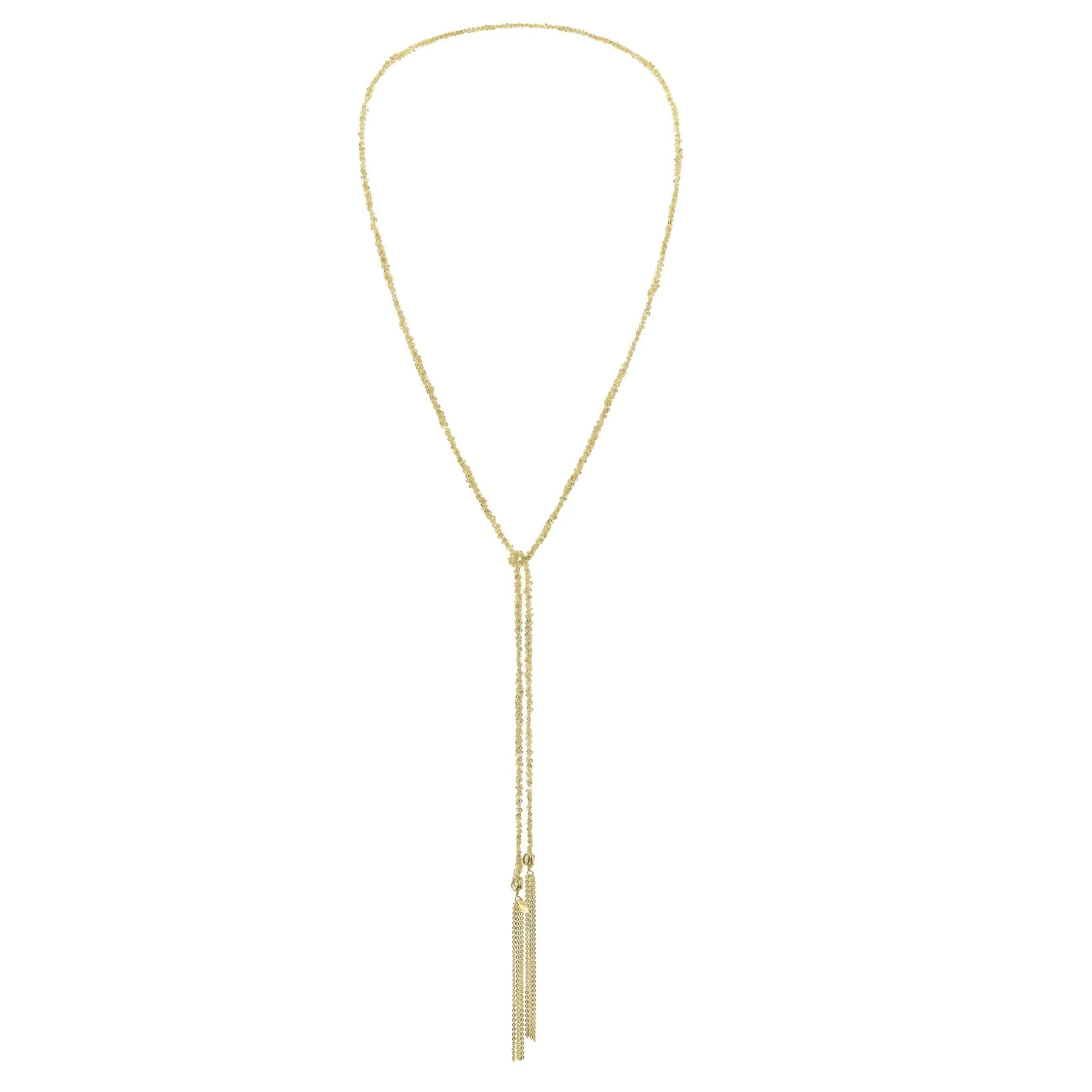 Vermeil Chain Woven Tie Lariat Necklace with End Chain Tassels &amp; Polki Diamond Rondelle Beads - Peridot Fine Jewelry - Marie Laure Chamorel
