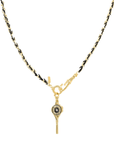 Vermeil Heavy Rectangular Link Chain & Black Silk Woven Necklace with Removable Diamond Key Locket Pendant - Peridot Fine Jewelry - Marie Laure Chamorel