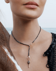 Vermeil Heavy Rectangular Link Chain & Black Silk Woven Necklace with Removable Diamond Key Locket Pendant - Peridot Fine Jewelry - Marie Laure Chamorel