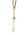 Vermeil Heavy Rectangular Link Chain & Grey Silk Woven Necklace with Engraved Rock Crystal Medallion Pendant - Peridot Fine Jewelry - Marie Laure Chamorel