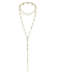 Vermeil & "Kaki" Green Silk Woven Multi Twist Tie Lariat Necklace with Mini Chain Tassel Stations - Peridot Fine Jewelry - Marie Laure Chamorel