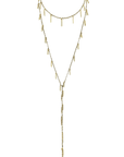Vermeil & "Kaki" Green Silk Woven Multi Twist Tie Lariat Necklace with Mini Chain Tassel Stations - Peridot Fine Jewelry - Marie Laure Chamorel