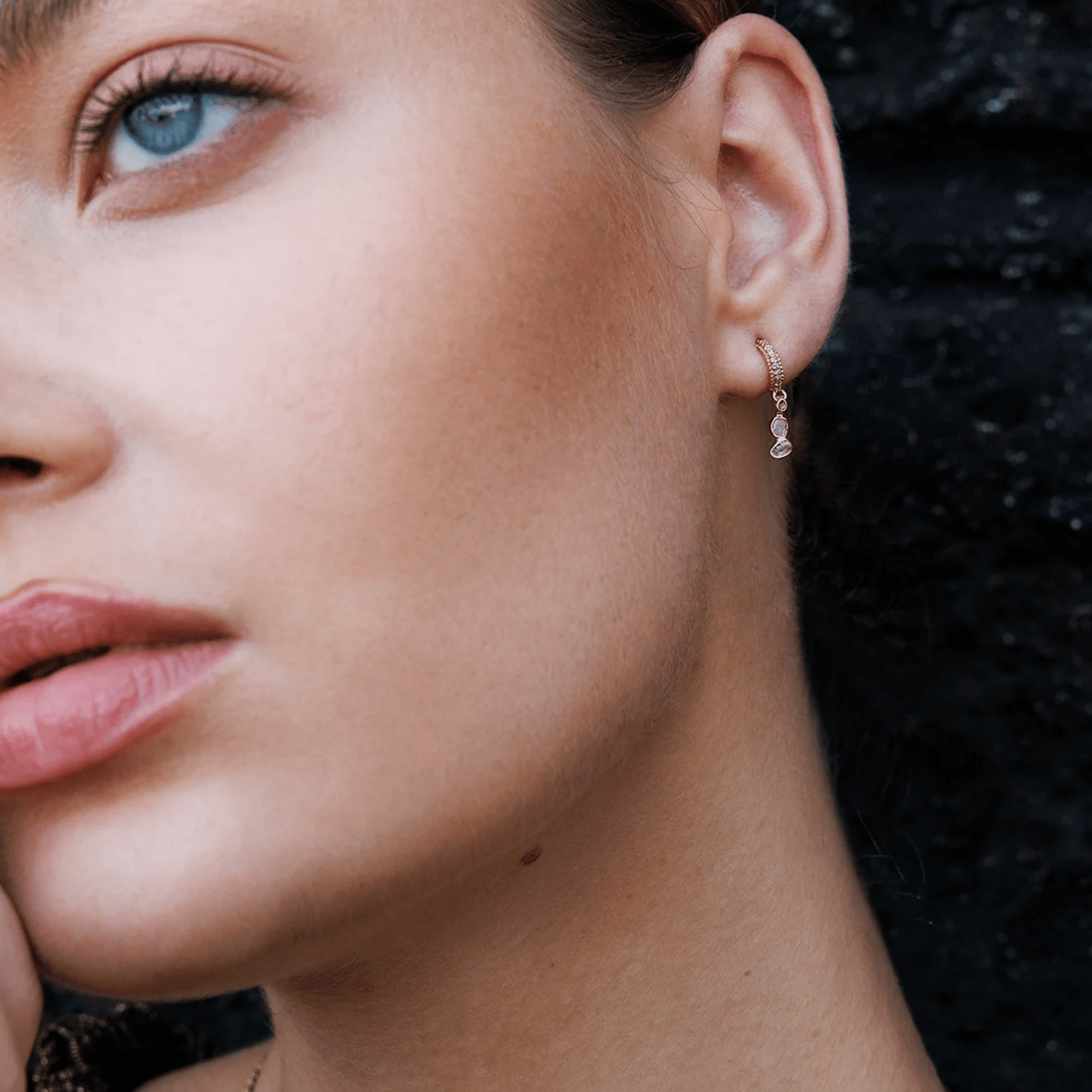 Vermeil &amp; Pave Diamond Half Hoop Earrings with Polki Diamond Dangles - Peridot Fine Jewelry - Marie Laure Chamorel