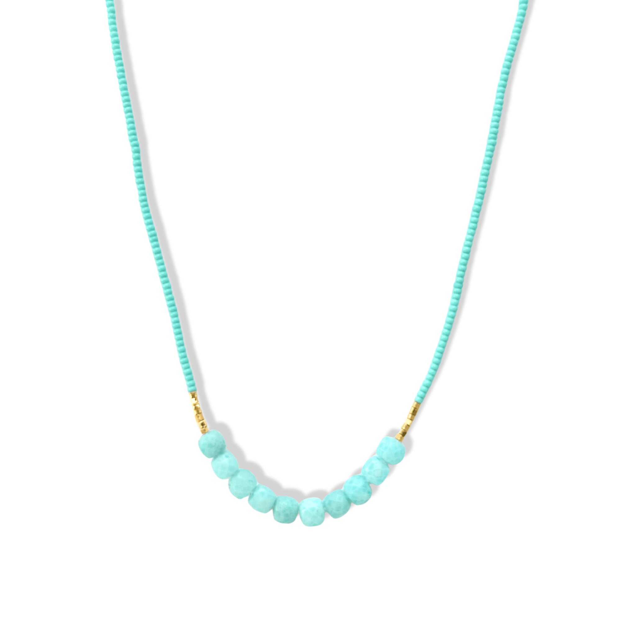 Vermeil &amp; Turquoise Seed Beaded Necklace with Amazonite Beaded Center Station - Peridot Fine Jewelry - Debbie Fisher