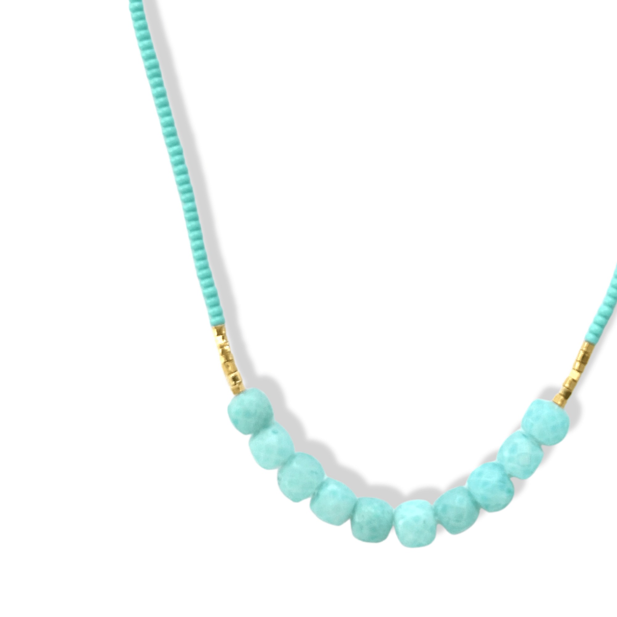 Vermeil &amp; Turquoise Seed Beaded Necklace with Amazonite Beaded Center Station - Peridot Fine Jewelry - Debbie Fisher
