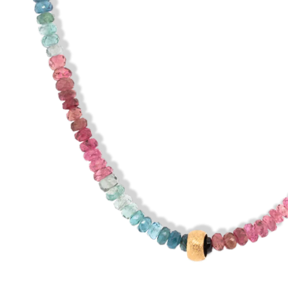Watermelon Tourmaline "Boulder" Beaded Necklace - Peridot Fine Jewelry - Anne Sportun