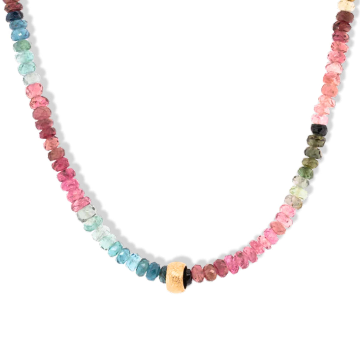 Watermelon Tourmaline "Boulder" Beaded Necklace - Peridot Fine Jewelry - Anne Sportun