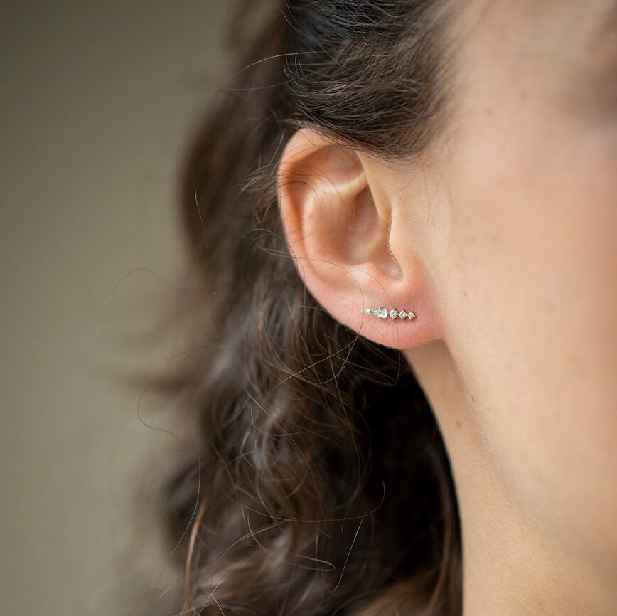 14K Gold Moonstone and Diamond "Spike" Earring