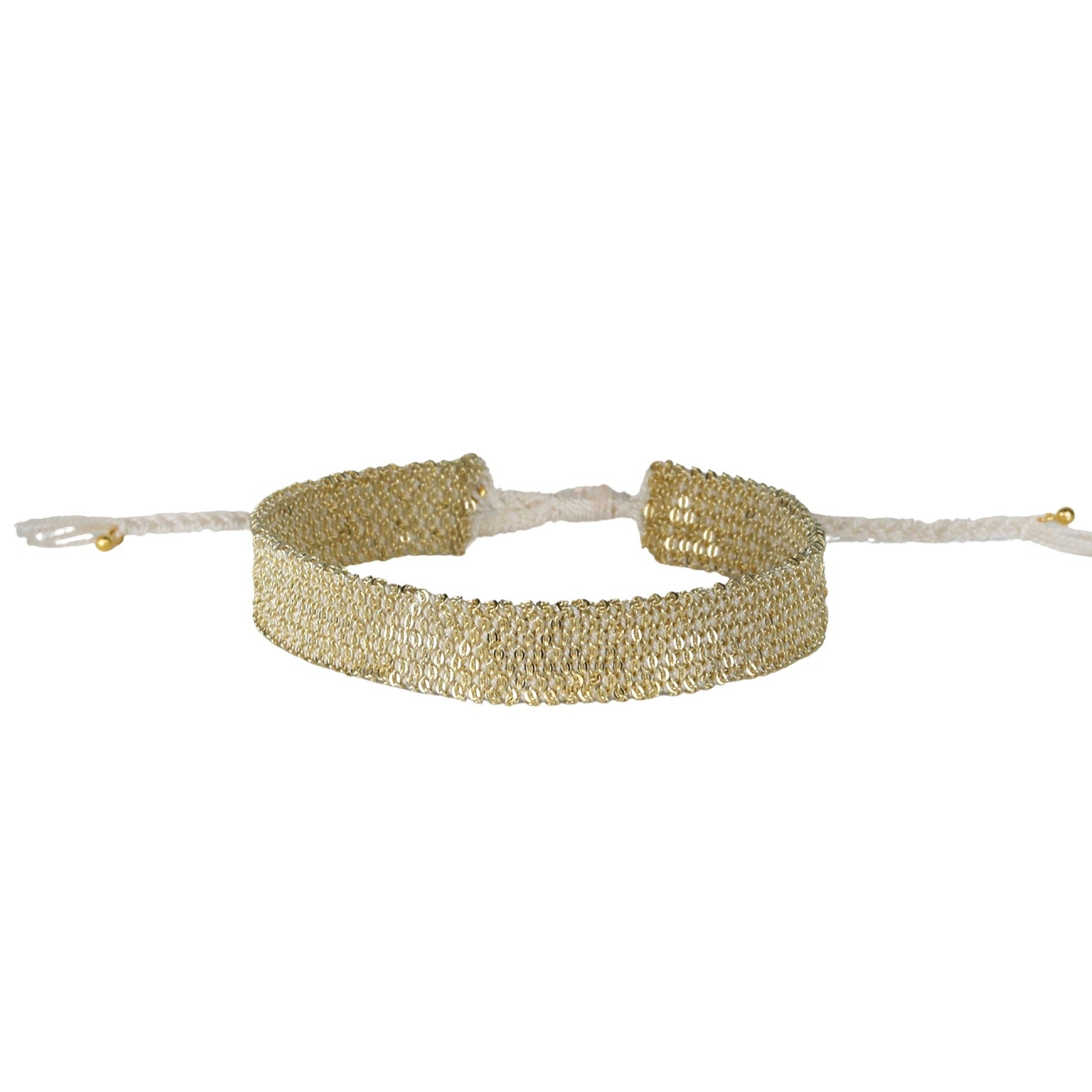 White Silk &amp; Gold Vermeil Woven Bracelet - Peridot Fine Jewelry - Marie Laure Chamorel