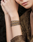 Woven Antique Gold Brass & Golden Lurex Ribbon Double Wrap Bracelet - Peridot Fine Jewelry - Marie Laure Chamorel