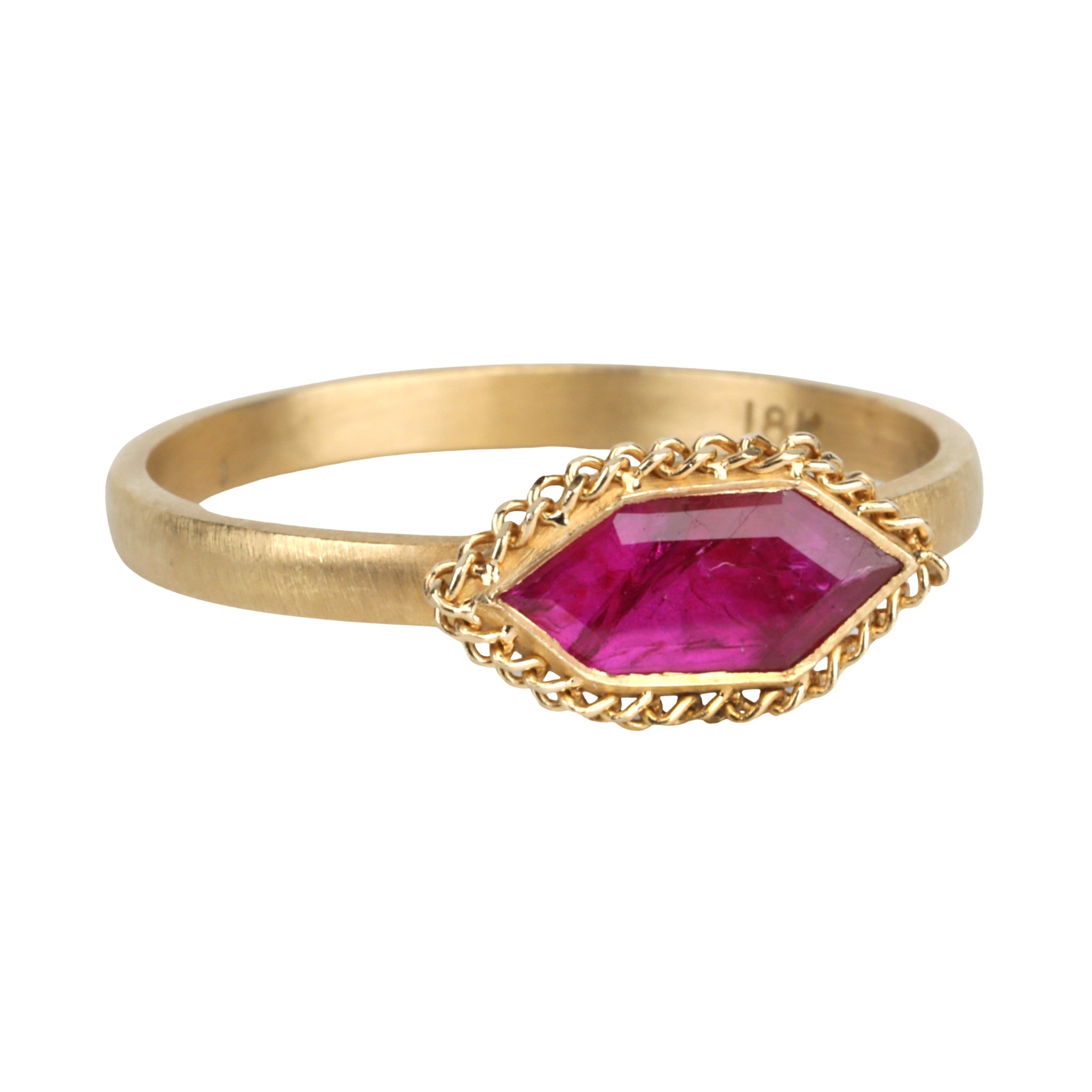Rubyalgin Amáli Woven Bezel-Set Hexagonal Ruby Slice Ring – Peridot Fine Jewelry