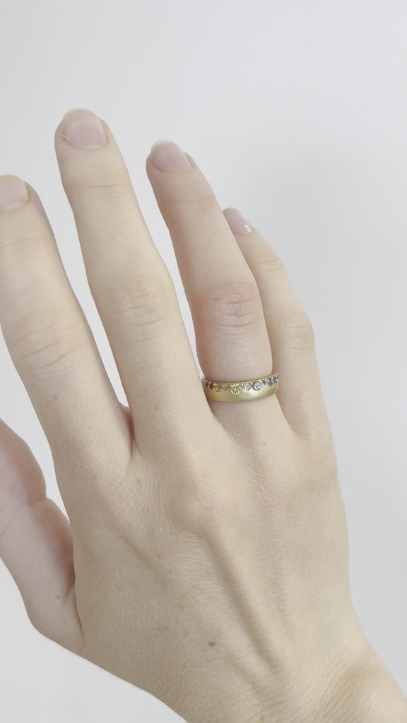 Annie Fensterstock Gold Rounded Band with Multi-Colored Sapphires