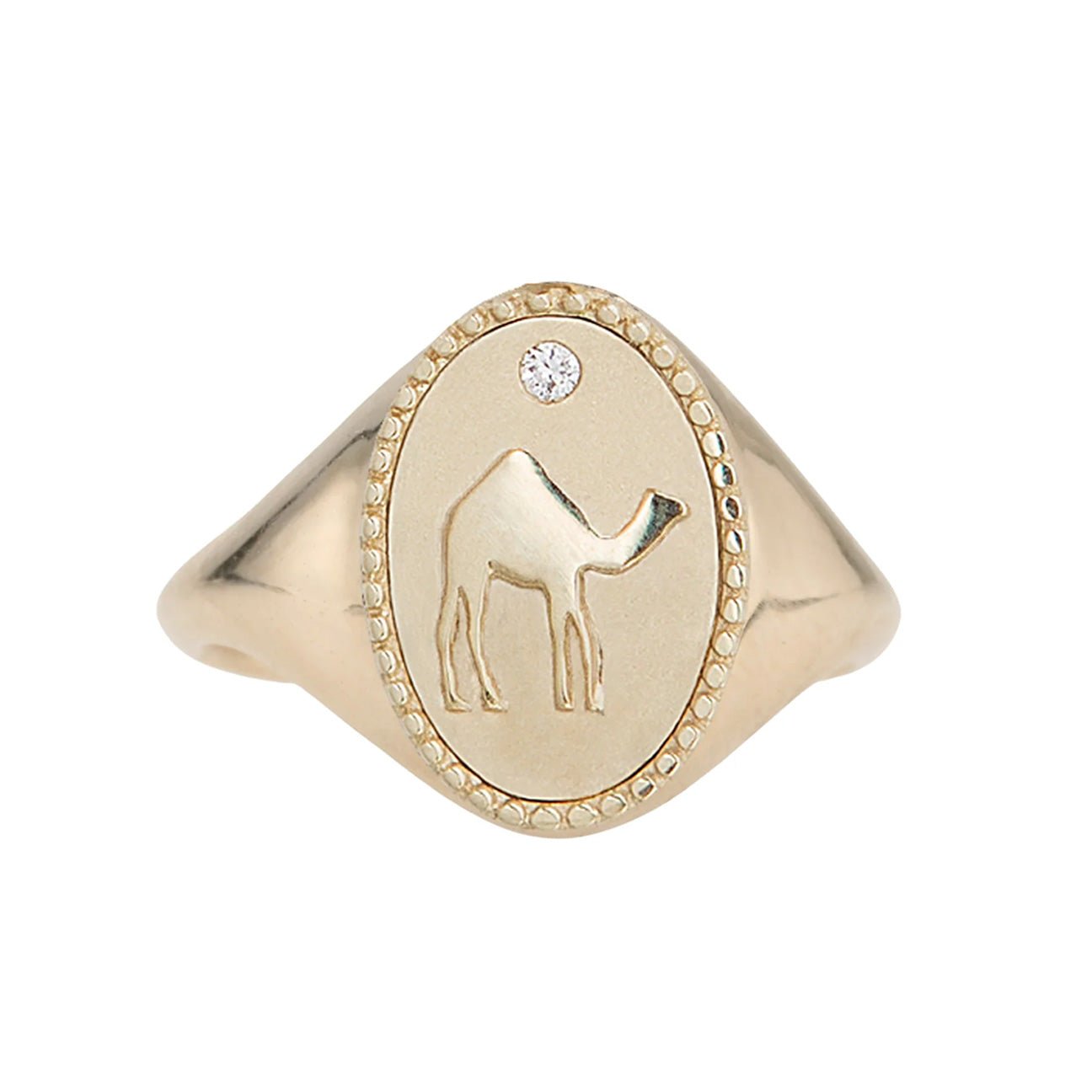 10K Gold &quot;Camel&quot; Signet Ring with Diamond Detail - Peridot Fine Jewelry - Zahava