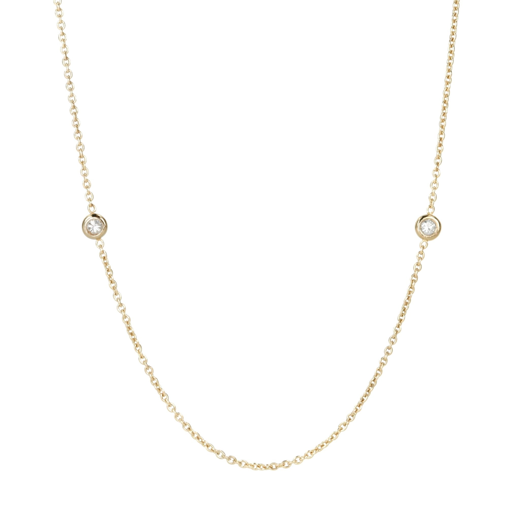 10K Gold Chain with Six Diamonds - 32&quot; Length - Peridot Fine Jewelry - Zahava