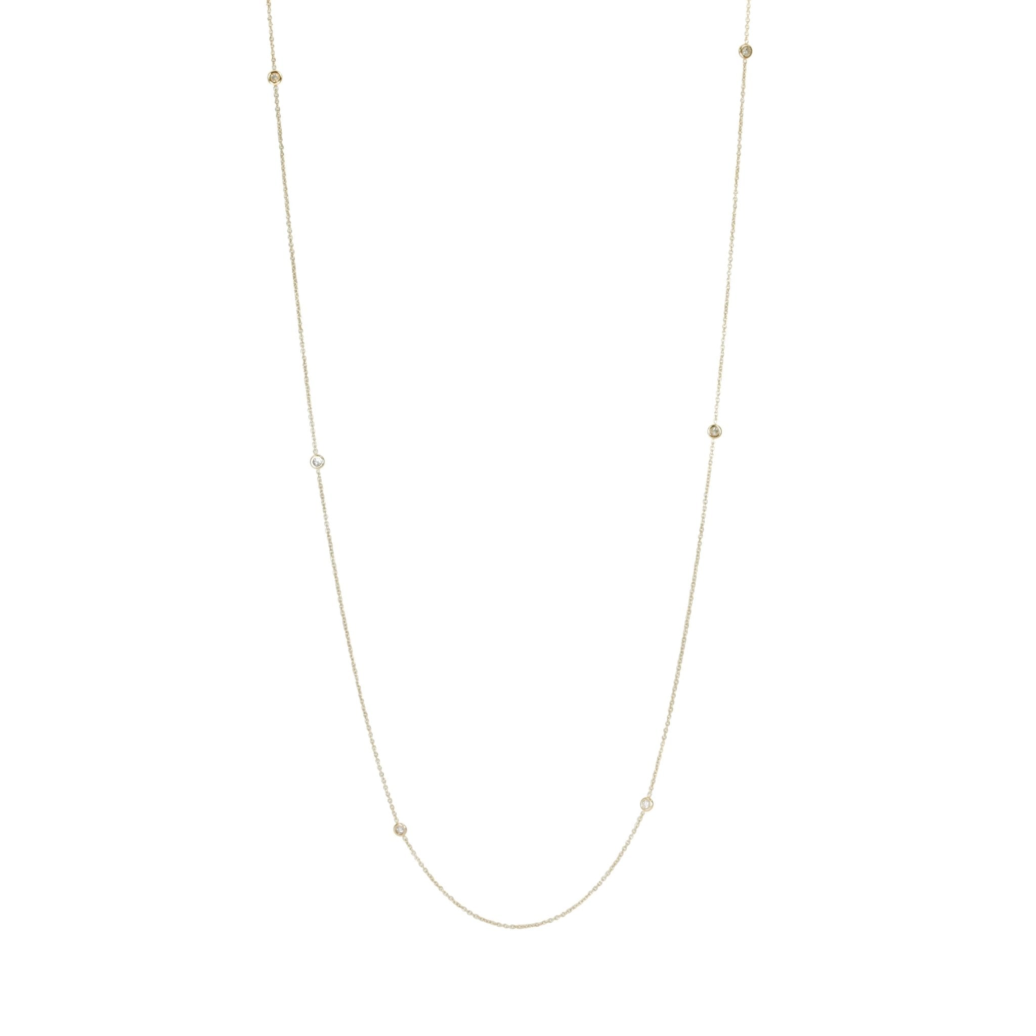 10K Gold Chain with Six Diamonds - 32" Length - Peridot Fine Jewelry - Zahava