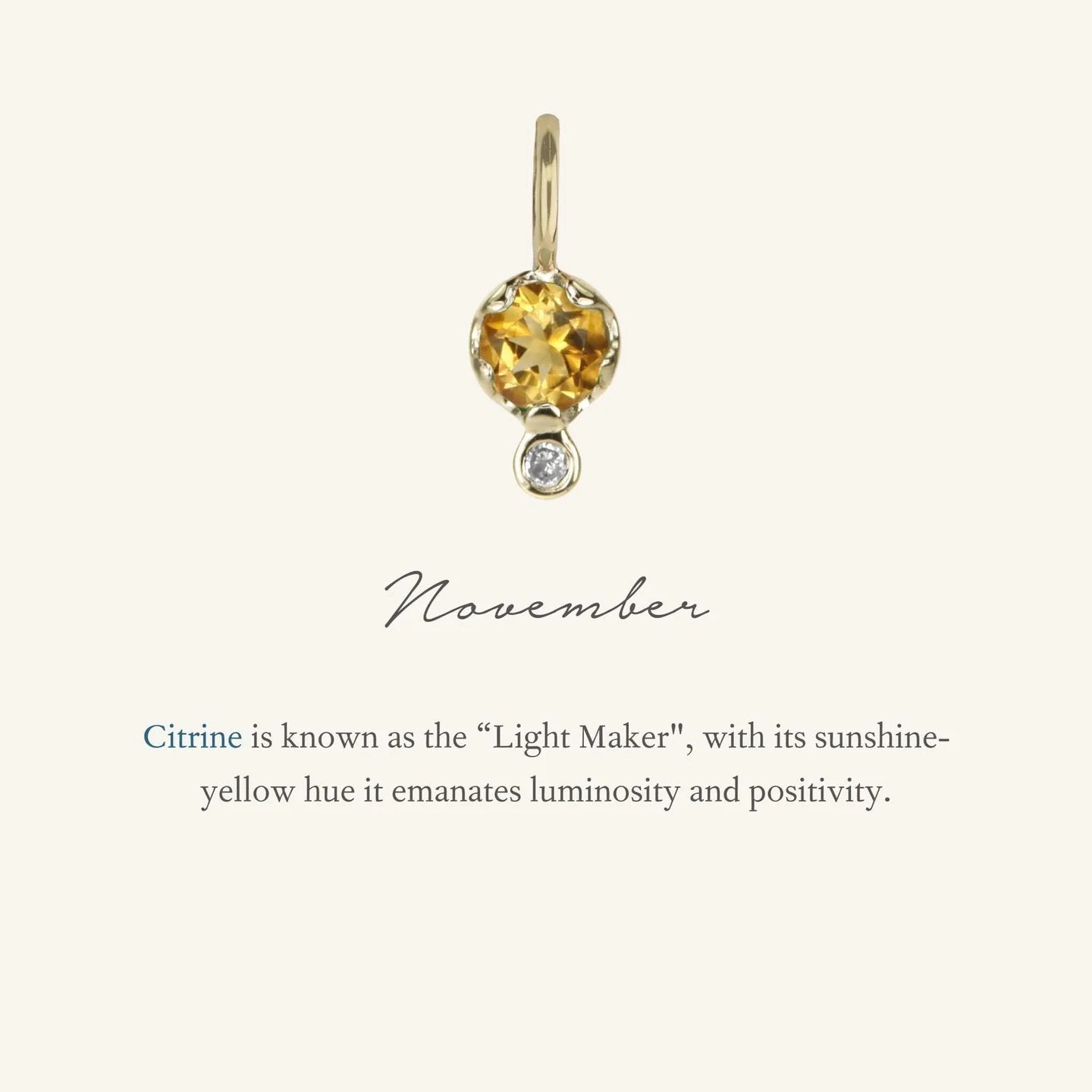 10K Gold Citrine Birthstone Charm with Diamond Drop - Peridot Fine Jewelry - Zahava