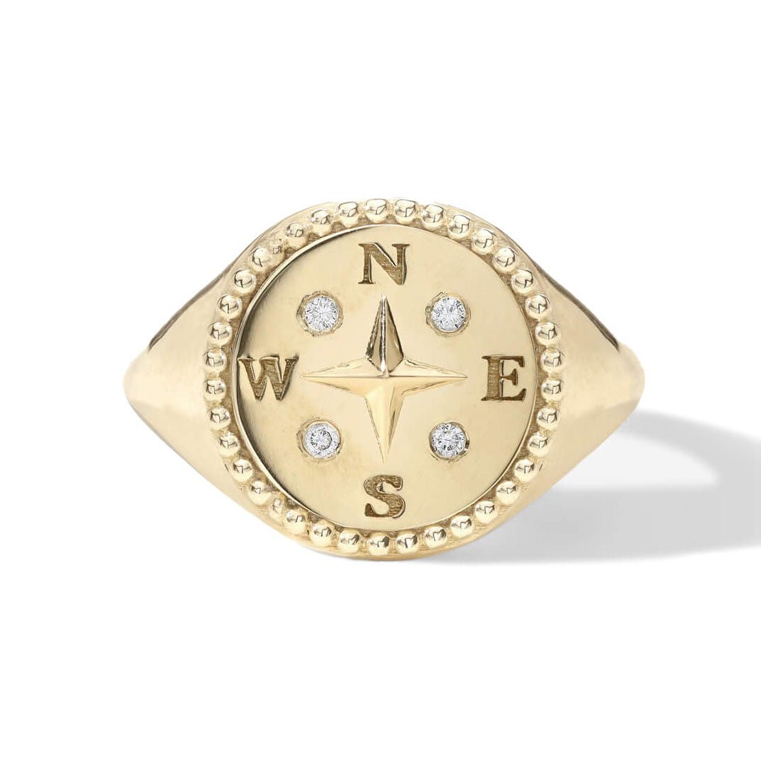 10K Gold &quot;Compass&quot; Signet Ring - Peridot Fine Jewelry - Zahava
