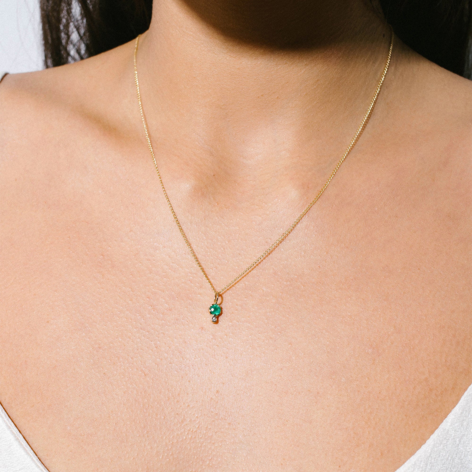 10K Gold Emerald Birthstone Charm with Diamond Drop - Peridot Fine Jewelry - Zahava