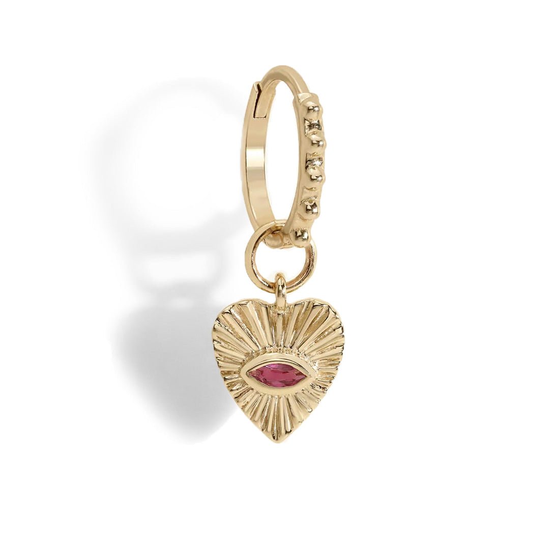 10K Gold &quot;Heart&quot; Pink Tourmaline Earring Charm - Peridot Fine Jewelry - Zahava
