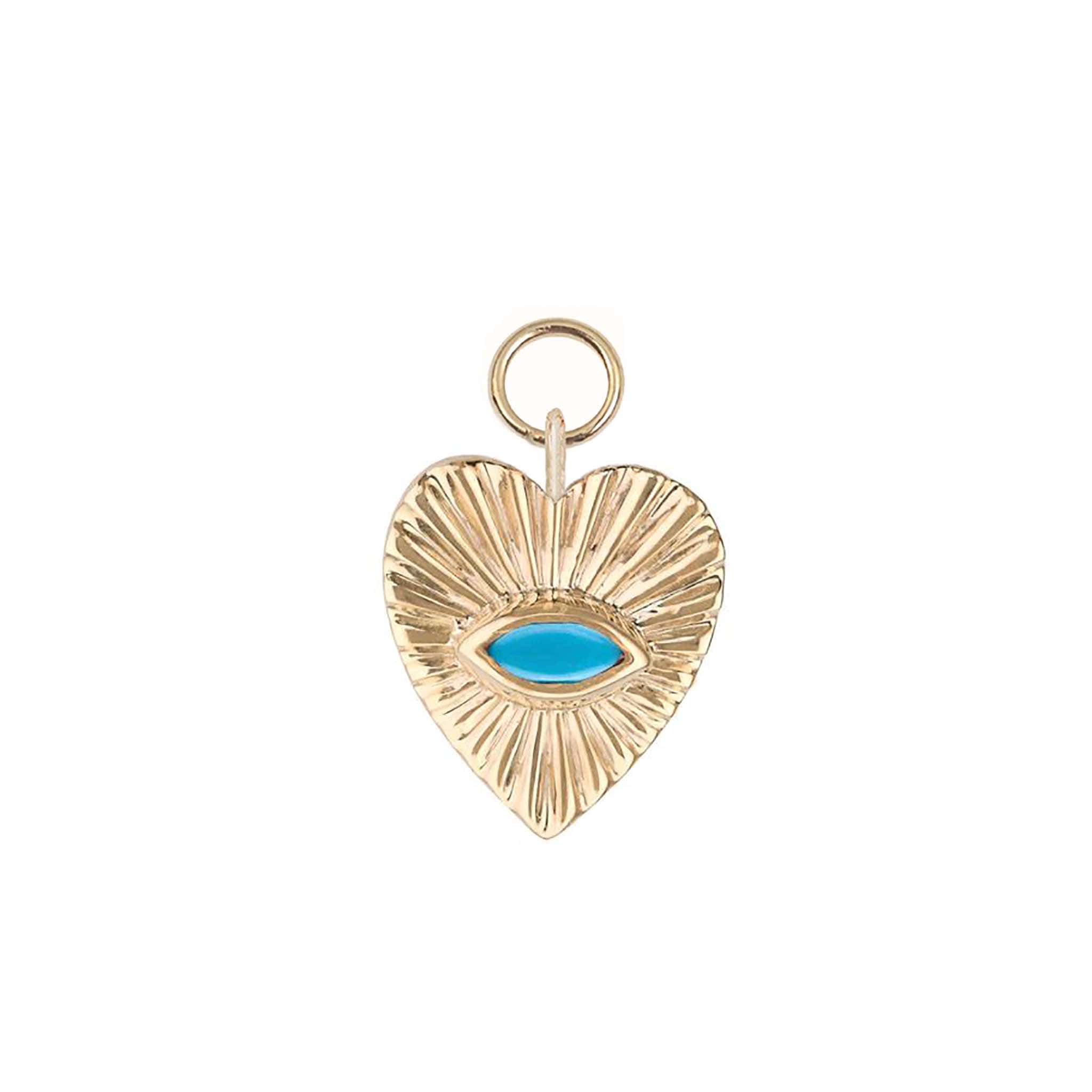 10K Gold &quot;Heart&quot; Turquoise Earring Charm - Peridot Fine Jewelry - Zahava