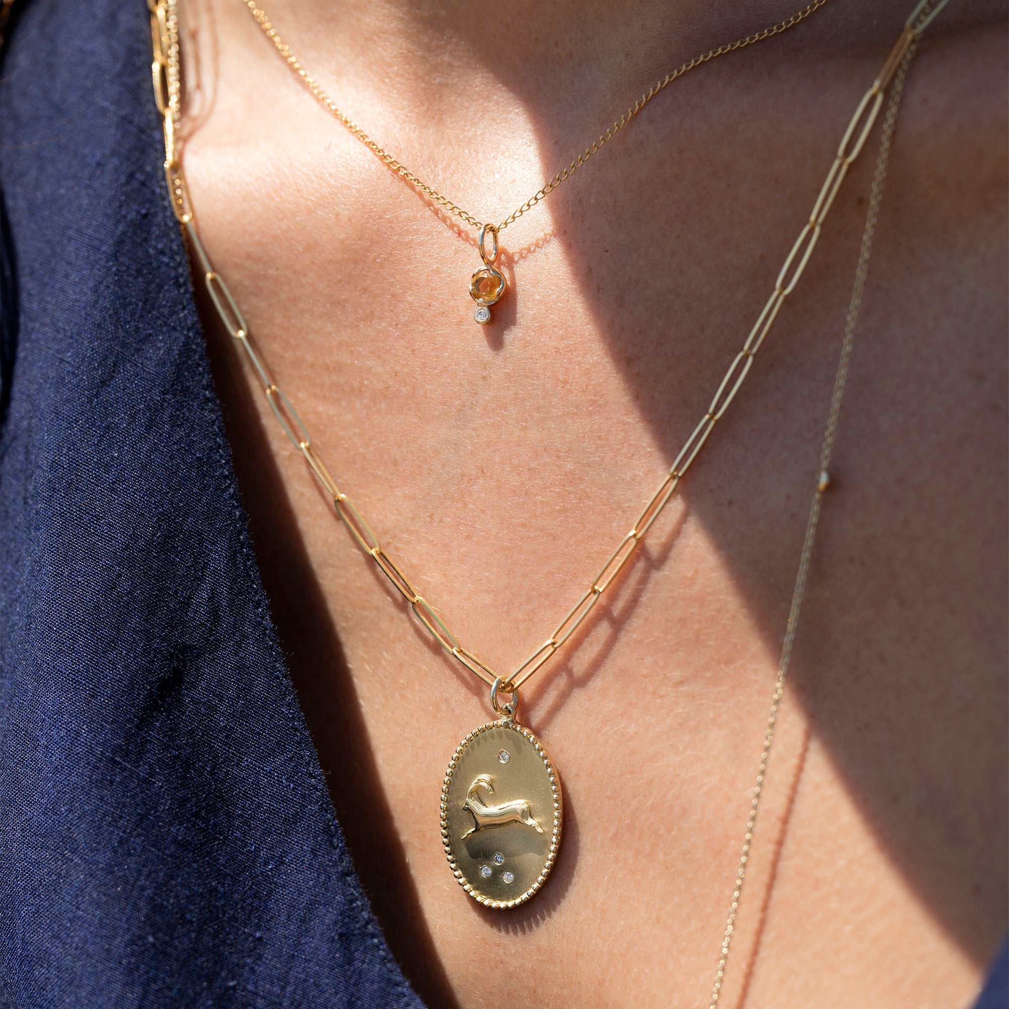 10K Gold Large &quot;Ibex&quot; Necklace with Diamond Detail - Peridot Fine Jewelry - Zahava