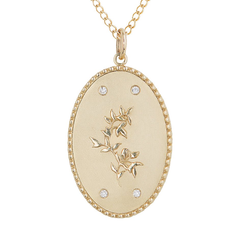 10K Gold Large &quot;Pomegranate Vine&quot; Necklace with Diamond Detail - Peridot Fine Jewelry - Zahava