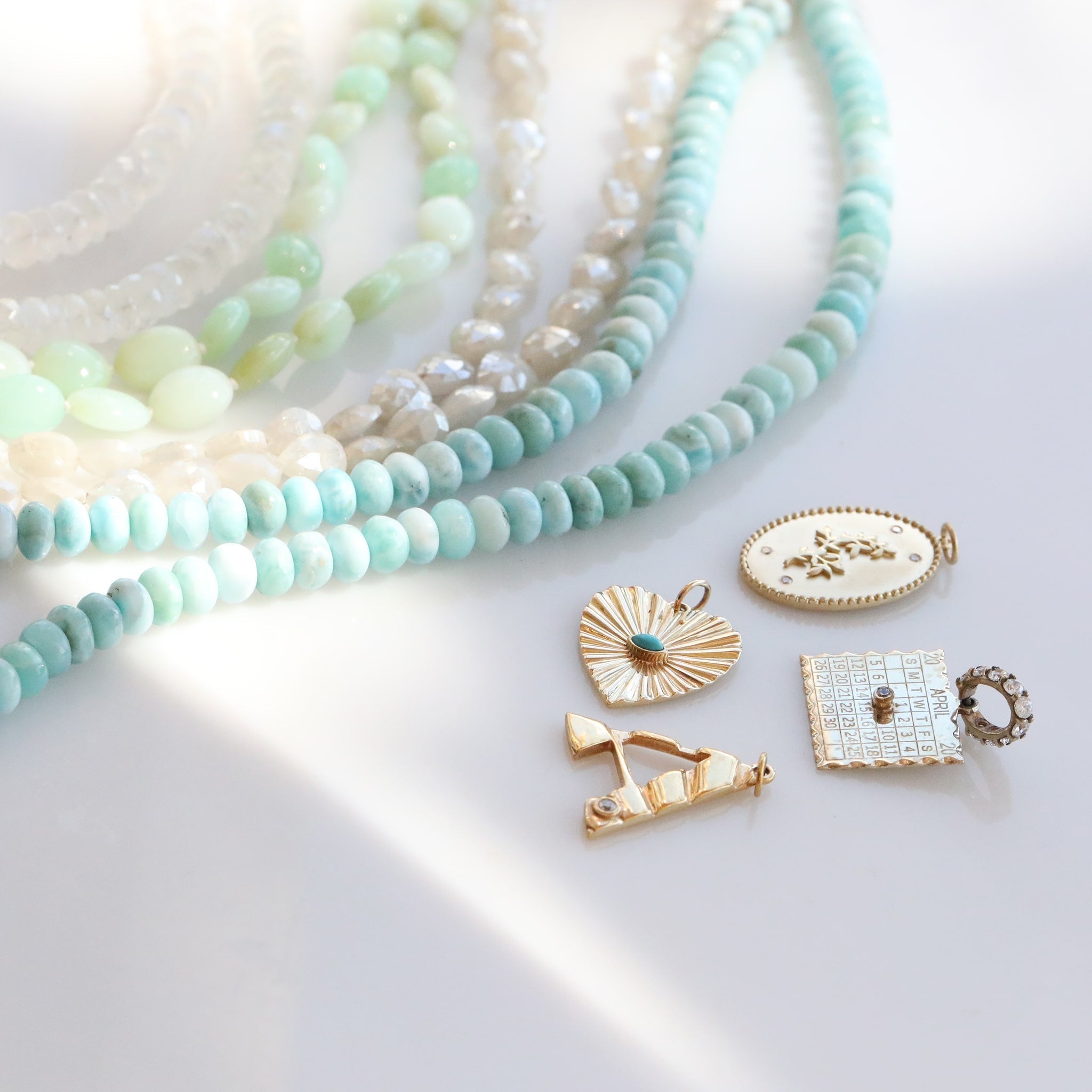10K Gold Large Textured Heart Pendant with Turquoise - Peridot Fine Jewelry - Zahava