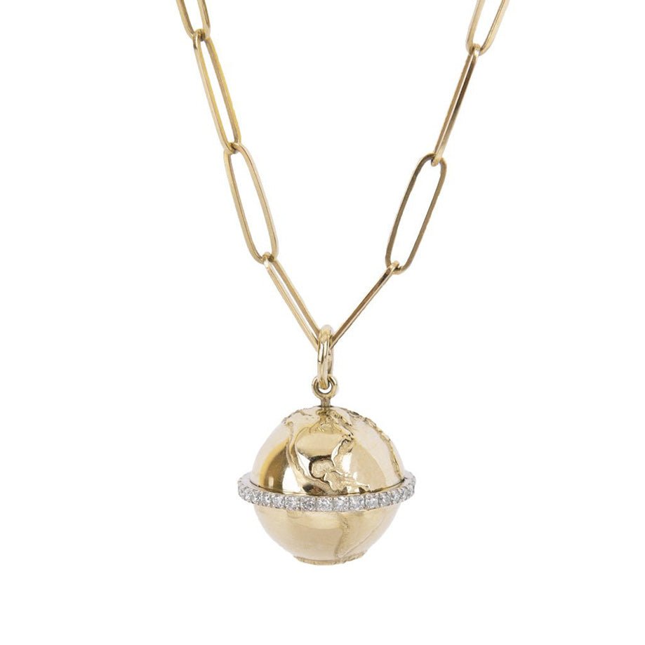 10K Gold Medium Atlas Pendant with Pave Diamond &quot;Equator&quot; - Peridot Fine Jewelry - Zahava