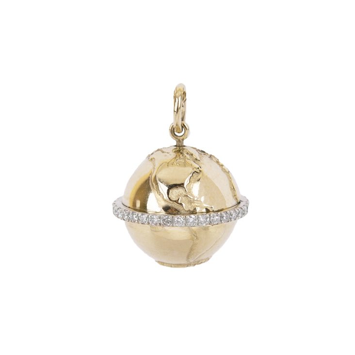 10K Gold Medium Atlas Pendant with Pave Diamond &quot;Equator&quot; - Peridot Fine Jewelry - Zahava