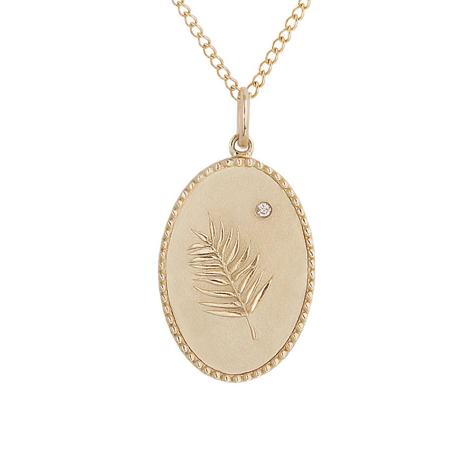 10K Gold Medium &quot;Palm Leaf&quot; Necklace with Diamond Detail - Peridot Fine Jewelry - Zahava