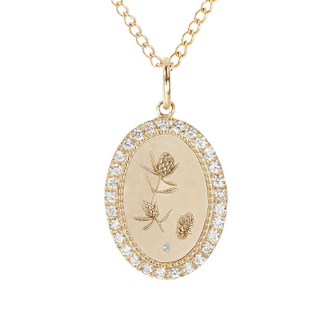 10K Gold Medium Pave Diamond &quot;Protea&quot; Pendant - Peridot Fine Jewelry - Zahava