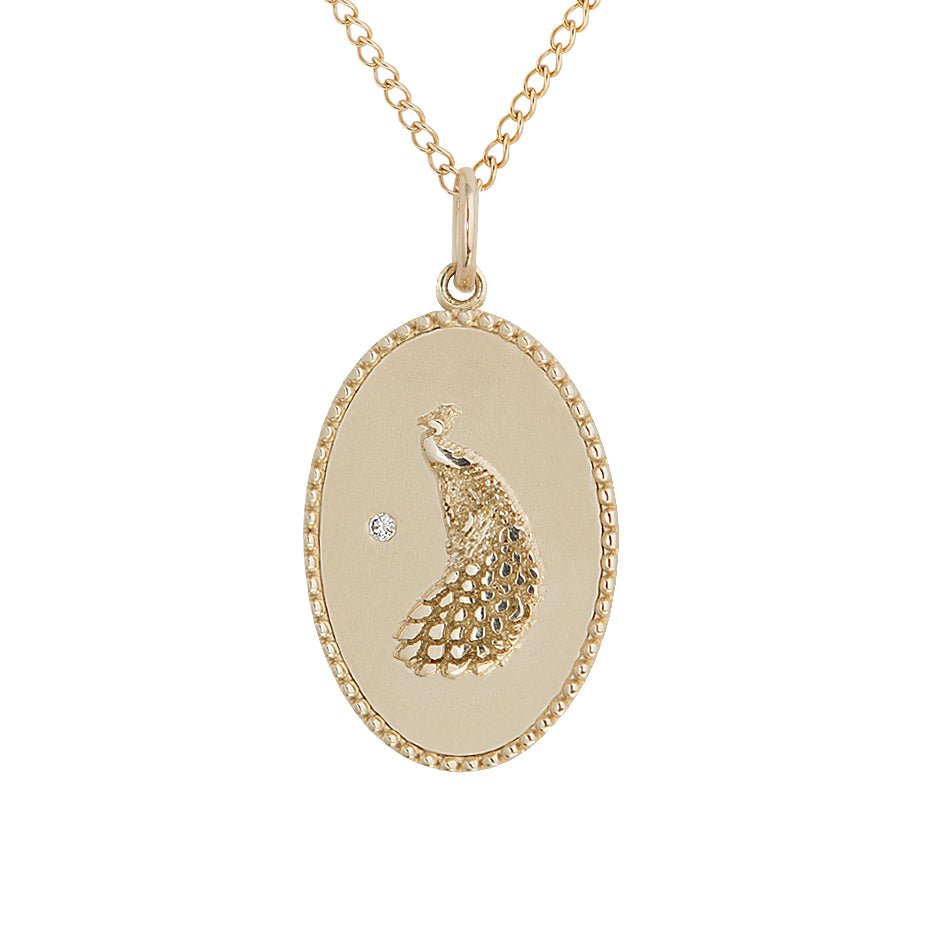 10K Gold Medium &quot;Peacock&quot; Necklace with Diamond Detail - Peridot Fine Jewelry - Zahava