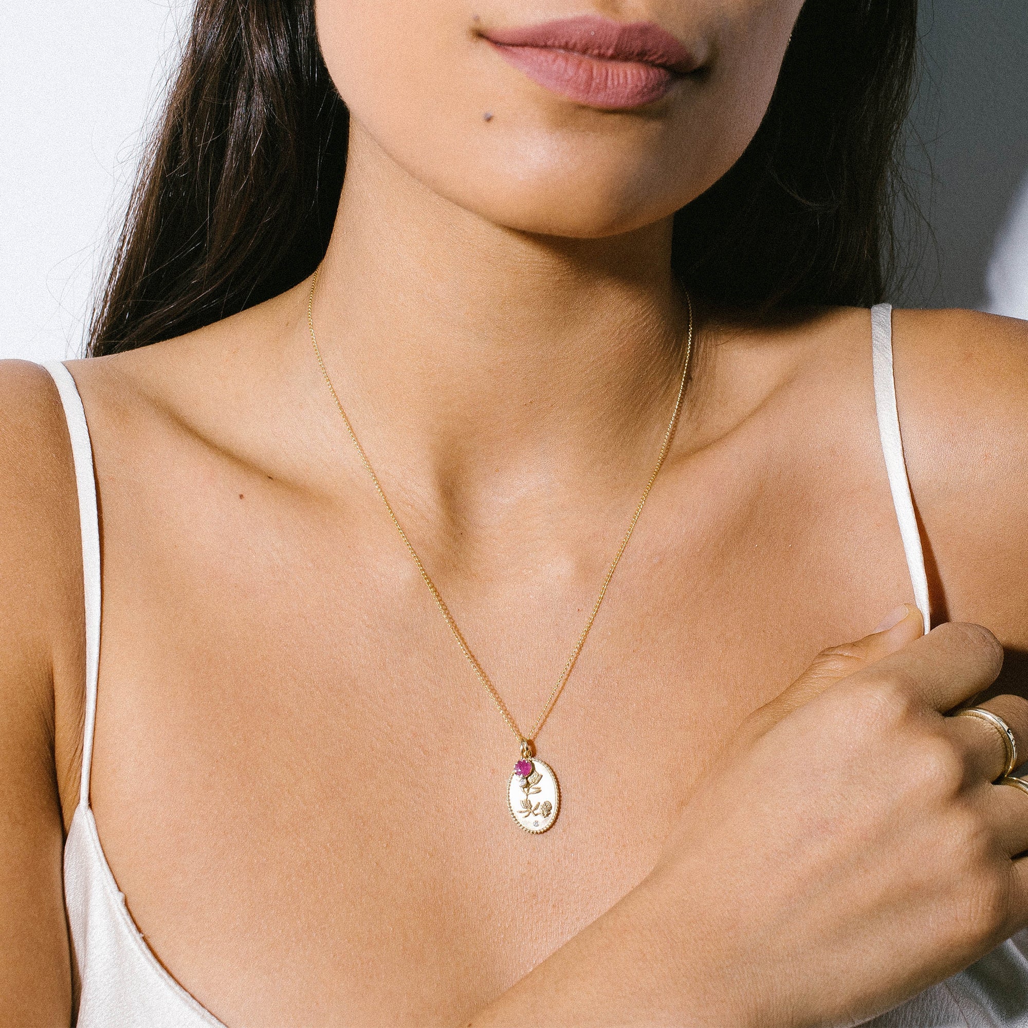 10K Gold Medium &quot;Protea&quot; Necklace with Diamond Detail - Peridot Fine Jewelry - Zahava