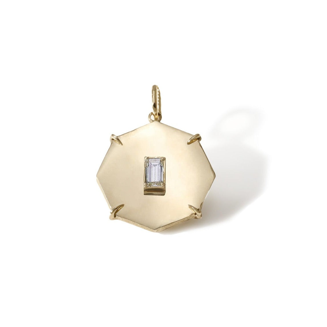Zahava 10K Gold Mini "Art" Octagon Pendant with Baguette Diamond