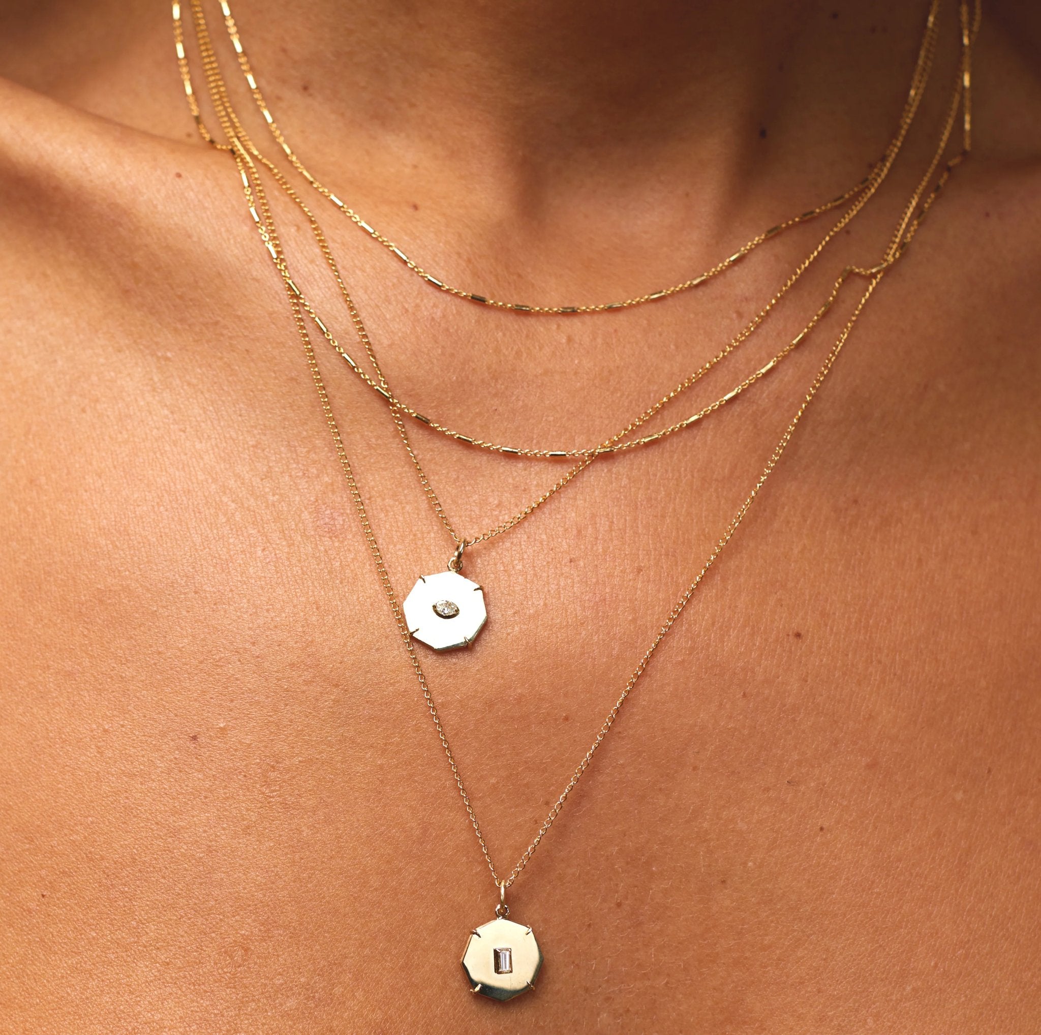 10K Gold Mini &quot;Art&quot; Octagon Pendant with Baguette Diamond - Peridot Fine Jewelry - Zahava