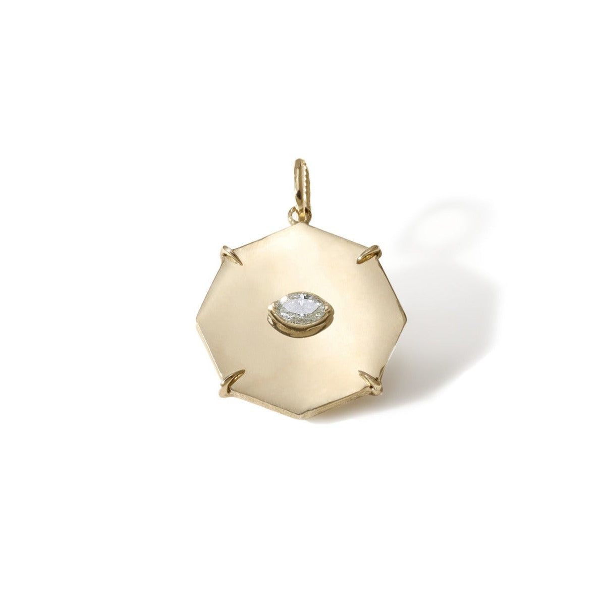 10K Gold Mini &quot;Bliss&quot; Octagon Pendant with Marquise Diamond - Peridot Fine Jewelry - Zahava