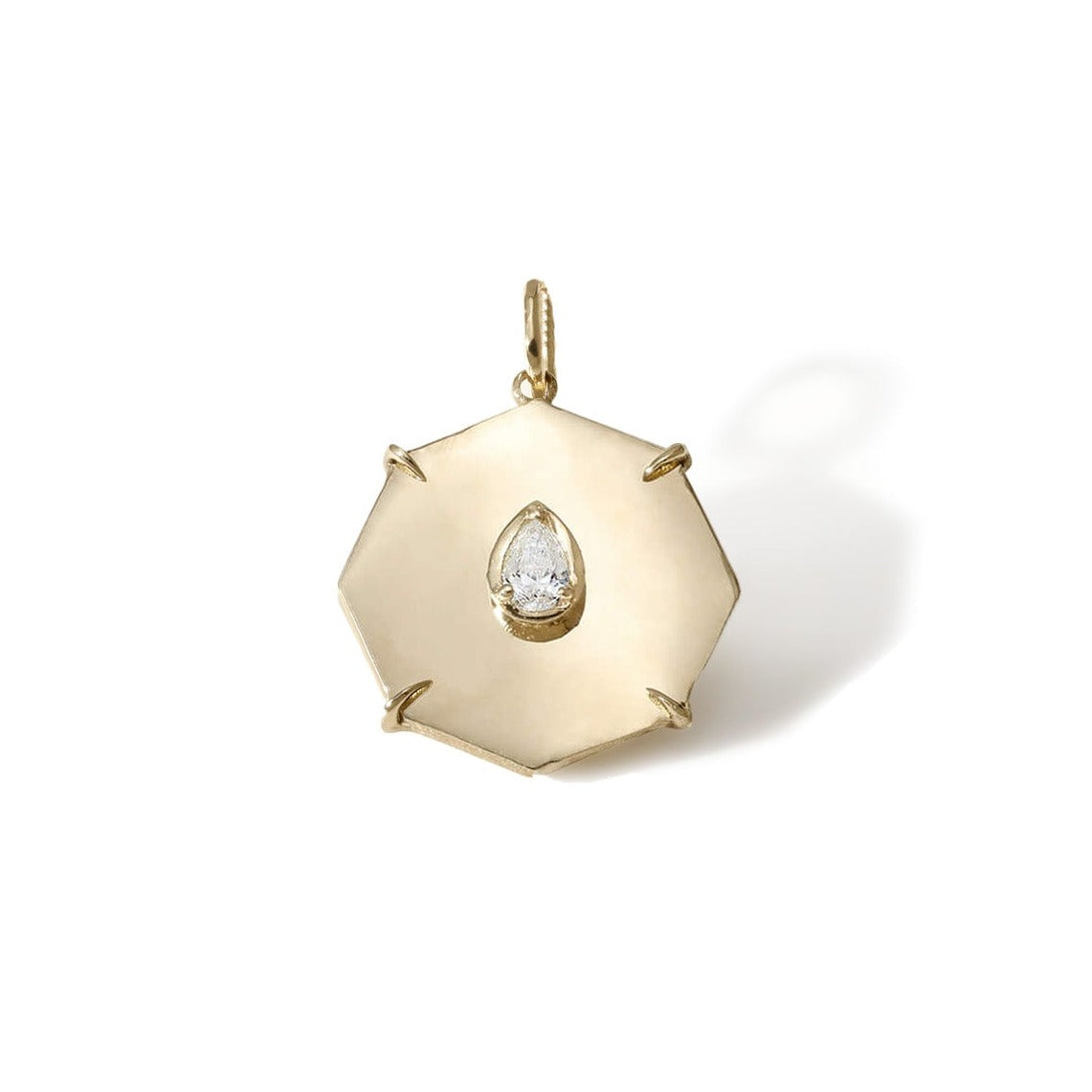 10K Gold Mini &quot;Seek&quot; Octagon Pendant with Pear-Shaped Diamond - Peridot Fine Jewelry - Zahava