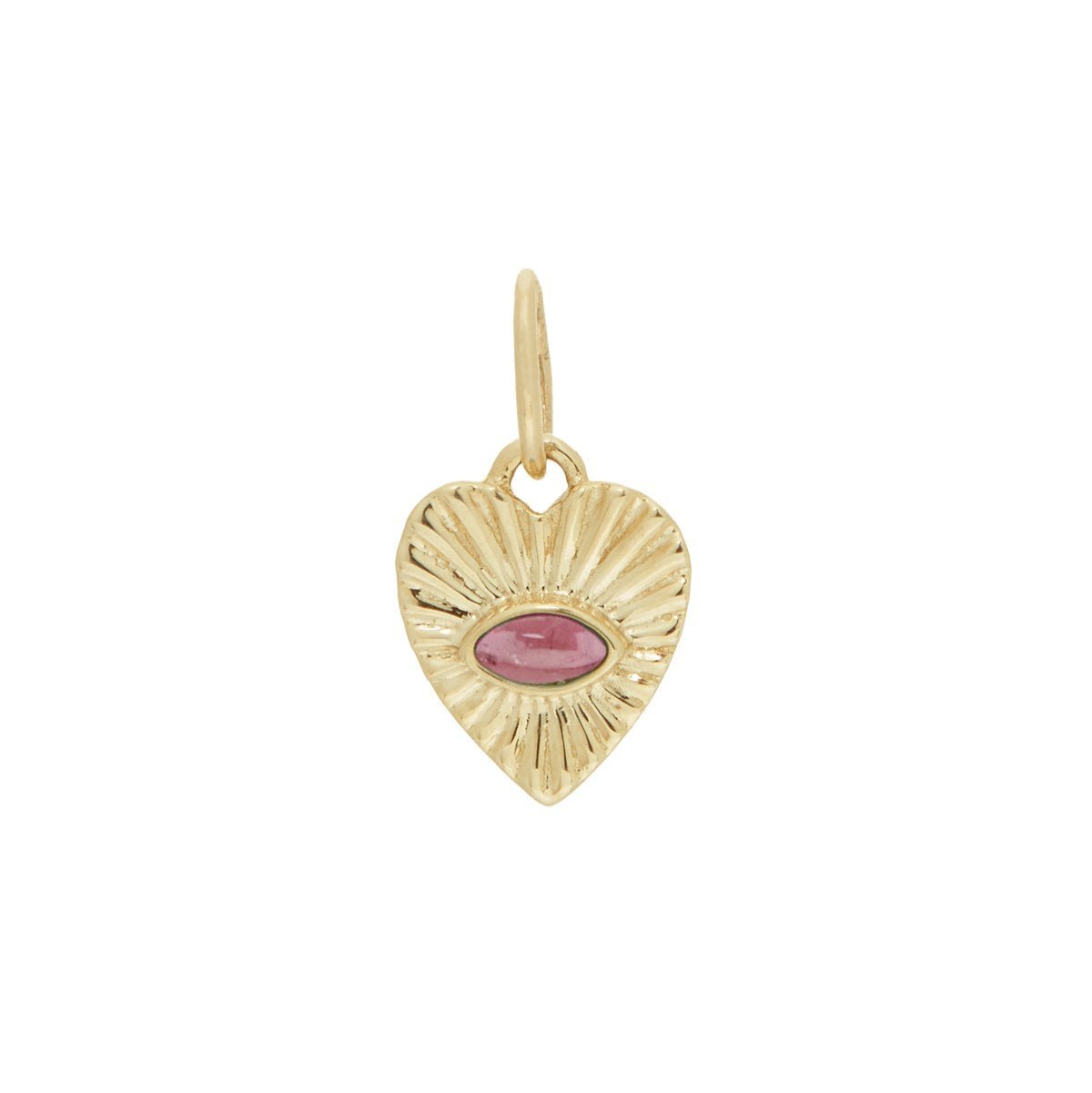 10K Gold Mini Textured Heart Pendant with Pink Tourmaline - Peridot Fine Jewelry - Zahava