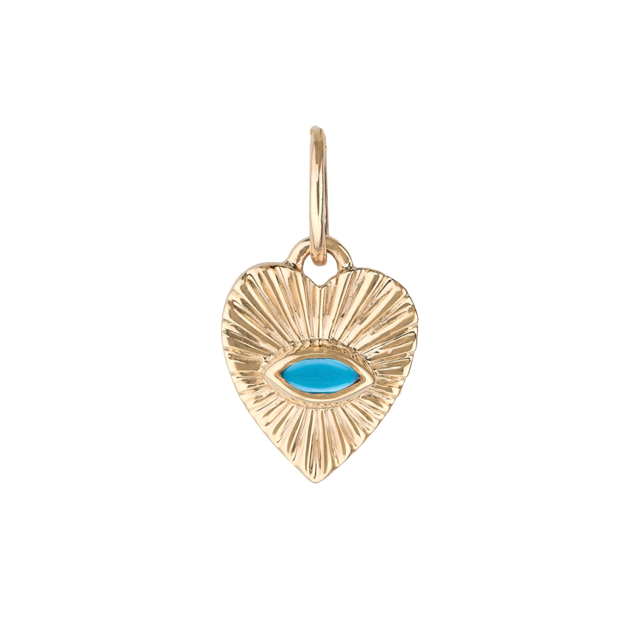 10K Gold Mini Textured Heart Pendant with Turquoise - Peridot Fine Jewelry - Zahava
