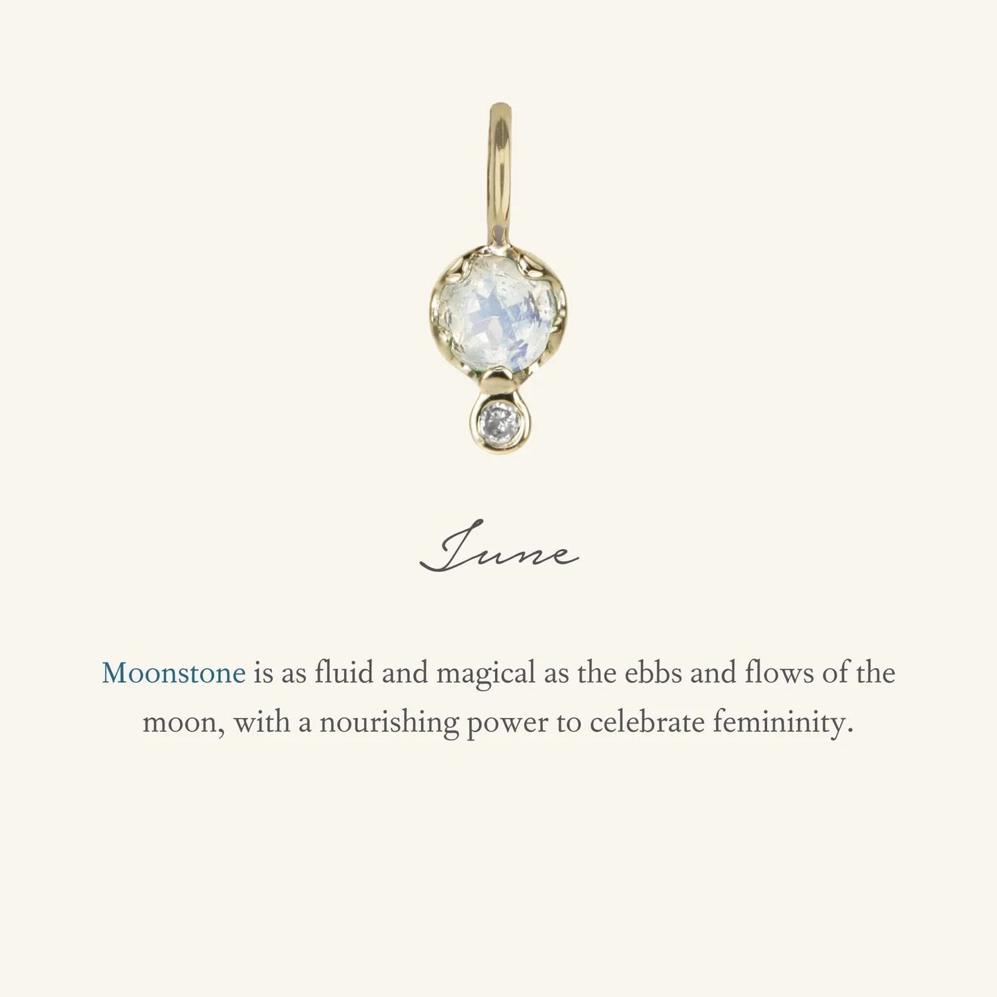 10K Gold Moonstone Birthstone Charm with Diamond Drop - Peridot Fine Jewelry - Zahava