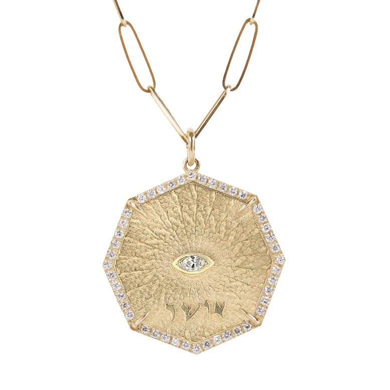 10K Gold Octagon &quot;Bliss&quot; Pendant with Pave Diamond Border - Peridot Fine Jewelry - Zahava