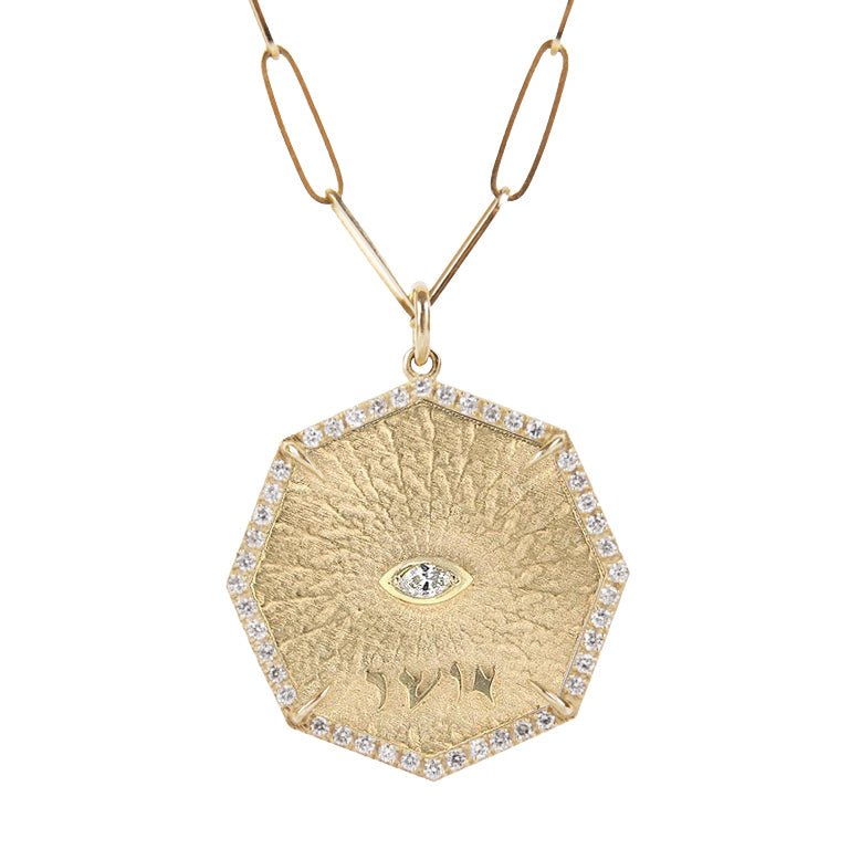 10K Gold Octagon "Bliss" Pendant with Pave Diamond Border - Peridot Fine Jewelry - Zahava