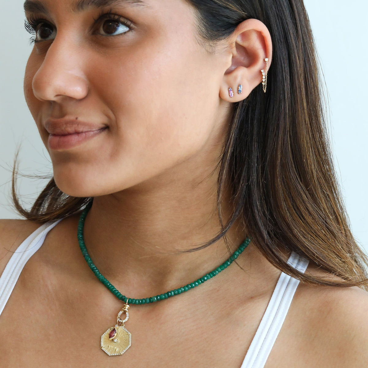10K Gold Octagon "Bliss" Pendant with Pave Diamond Border - Peridot Fine Jewelry - Zahava