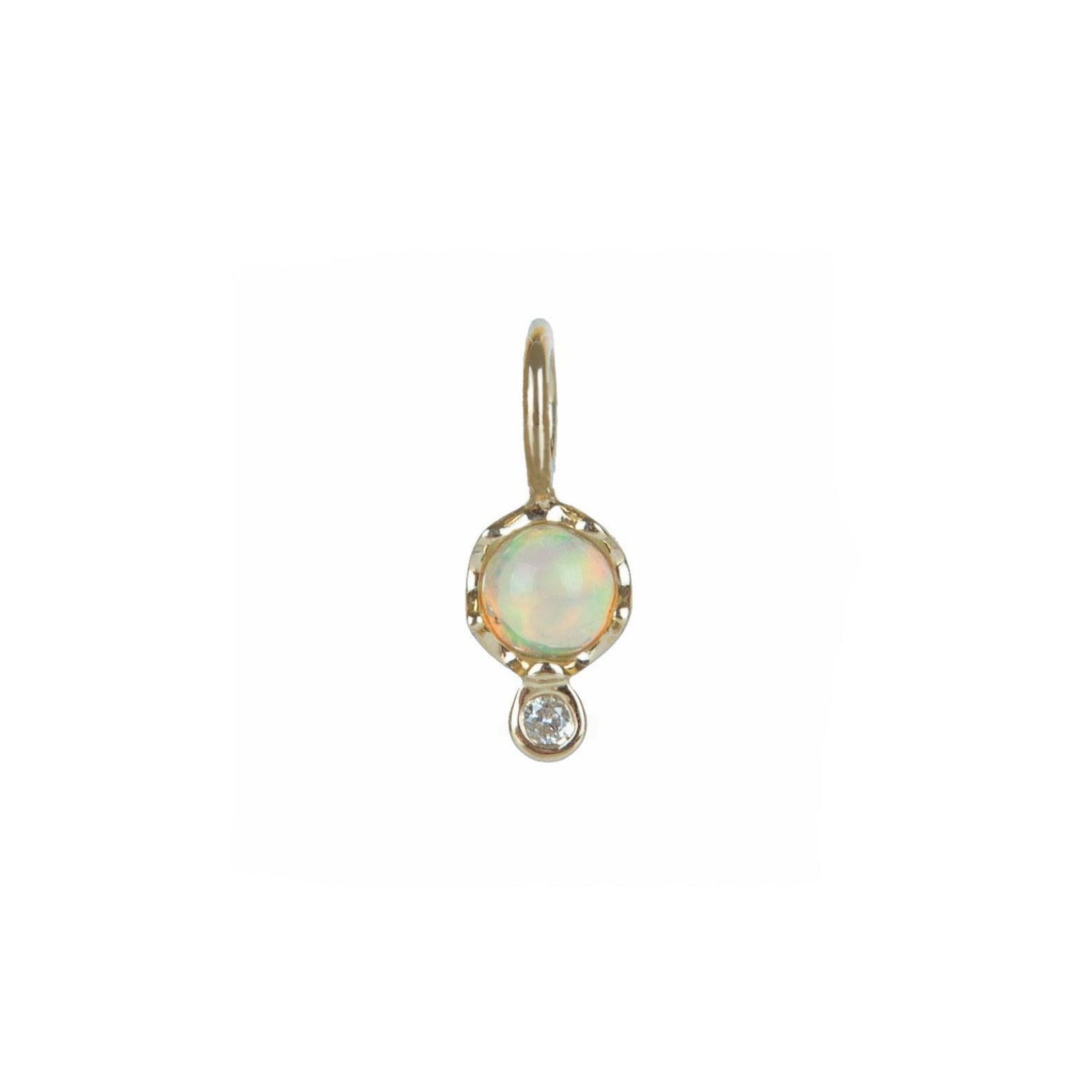 10K Gold Opal Birthstone Charm with Diamond Drop - Peridot Fine Jewelry - Zahava