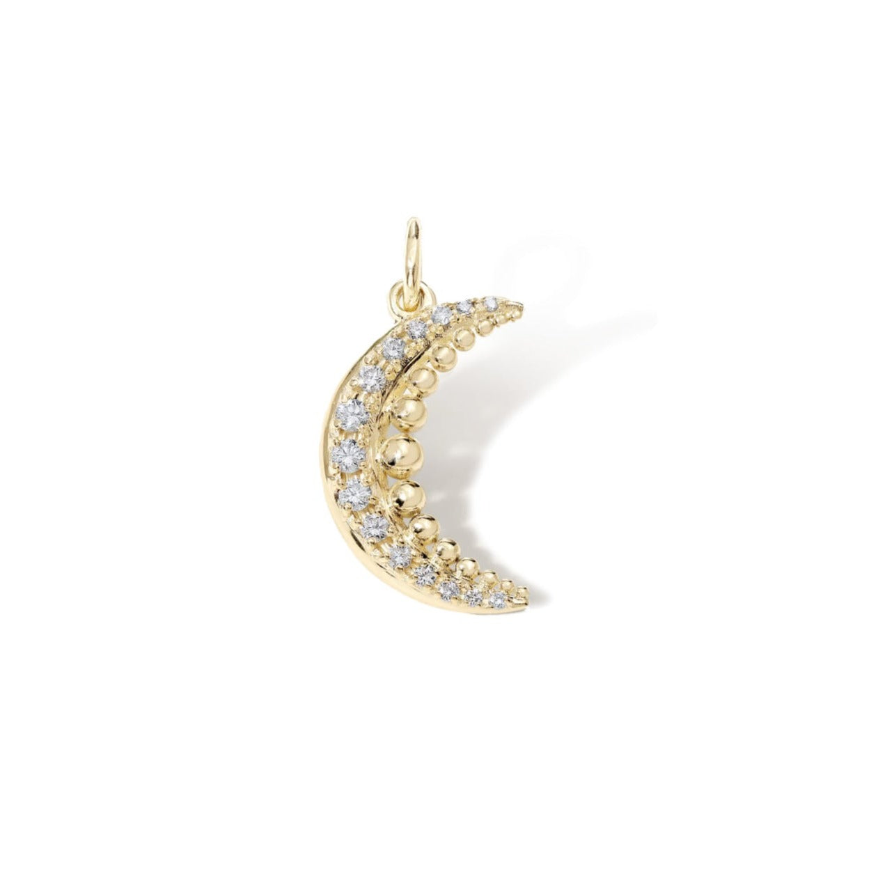 10K Gold Pave Diamond &amp; Dotted Detail &quot;Crescent&quot; Pendant - Peridot Fine Jewelry - Zahava