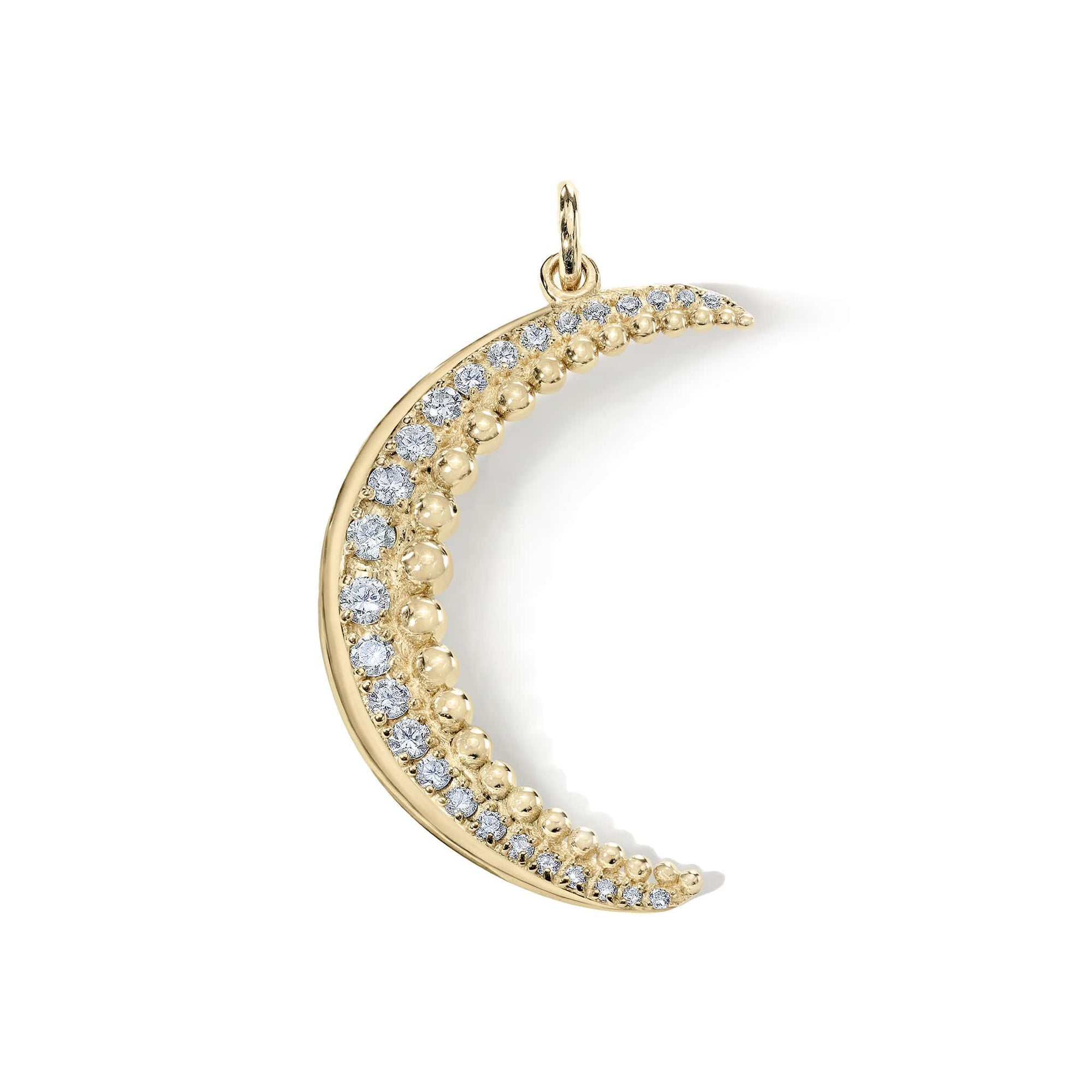 10K Gold Pave Diamond Large "Crescent" Pendant - Peridot Fine Jewelry - Zahava