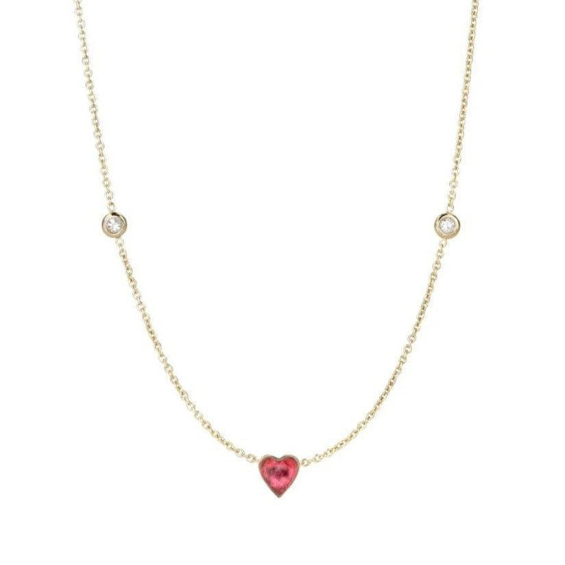 10K Gold Pink Tourmaline &quot;Byrdie&quot; Heart Choker Necklace - Peridot Fine Jewelry - Zahava