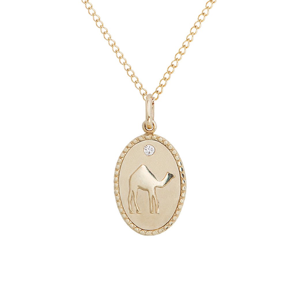 10K Gold Small &quot;Camel&quot; Pendant with Diamond Detail - Peridot Fine Jewelry - Zahava