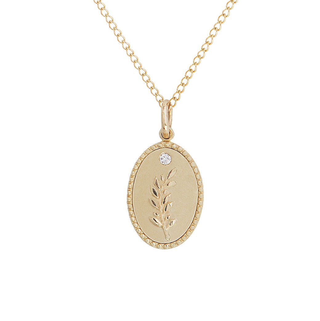 10K Gold Small &quot;Olive Branch&quot; Necklace with Diamond Detail - Peridot Fine Jewelry - Zahava